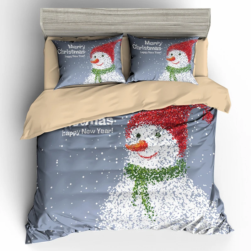 

Santa Print Gift 3D Bedding Three piece set children's home spinning Snowman elf oversized polyester fiber without bed linen