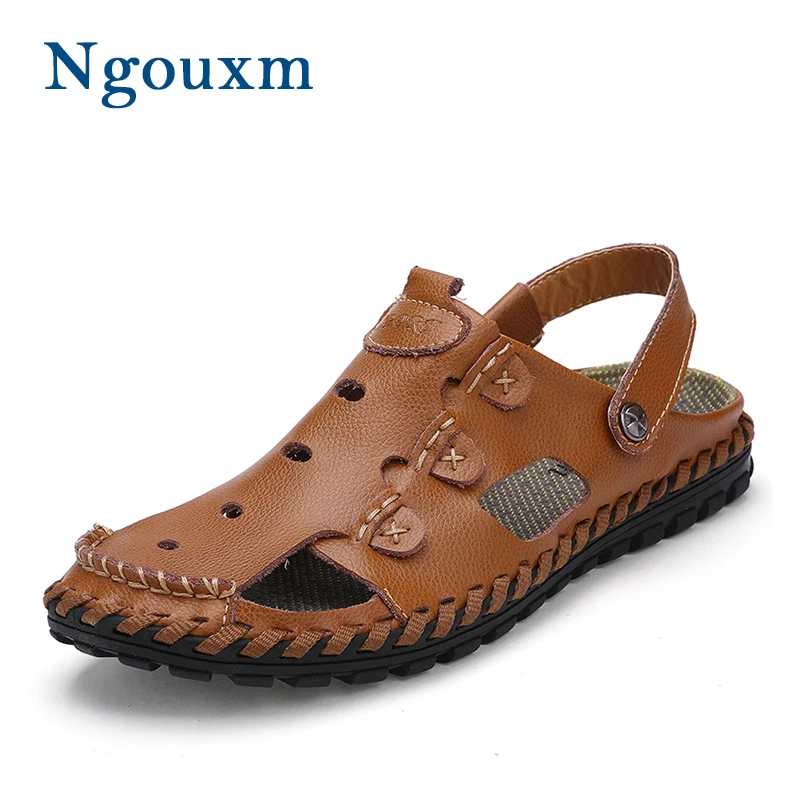 

Ngouxm Summer High Quality Men Sandals Handmade Genuine Leather Casual Shoes Man Outdoor Druable Non-slip Beach Sandals for Men