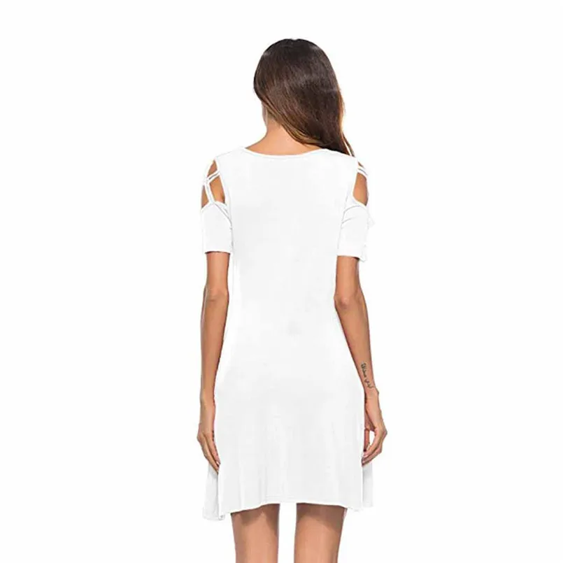 New Fashion Women Summer Cross Short Sleeve Off Shoulder T-Shirt Dress Casual Fashion Vintage Elegant Party daily Vestido #4R09 (18)