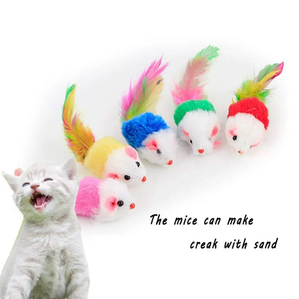 10 шт./лот Мини-смешно игрушечная мышь Pet Cat Pet игрушки Красочные перо плюшевые игрушечная мышь игрушки продукт для кошек ПЭТ аксессуары