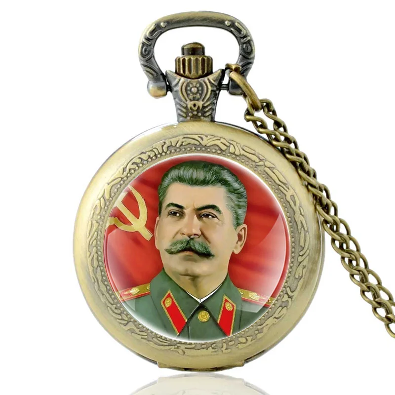 Античный Советский герой Сталин кварцевые карманные часы винтажные мужчины женщины бронзовые кулон ожерелье Подарки