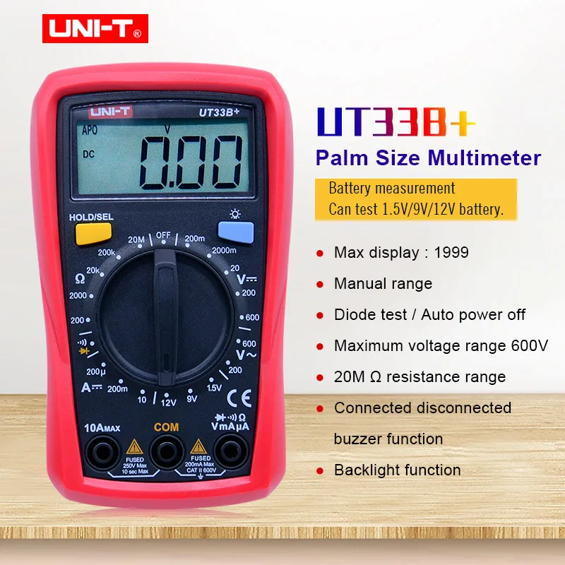 

UNI-T UT33B+ Palm Size Digital Multimeter DC AC voltmeter DC Ammeter ohmmeter Battery tester Diode test/Continuity buzzer