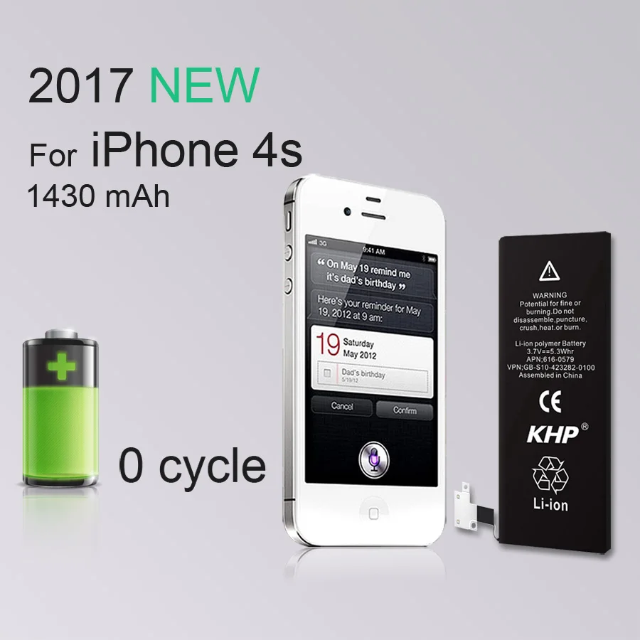 Новинка 2019 100% оригинальный KHP Аккумулятор для телефона iPhone 4S батарея 1430 мАч