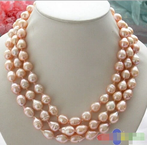 

Wholesale FREE SHIPPING >>> p3033 3row 16mm pink drop baroque freshwater pearl necklace shell flower
