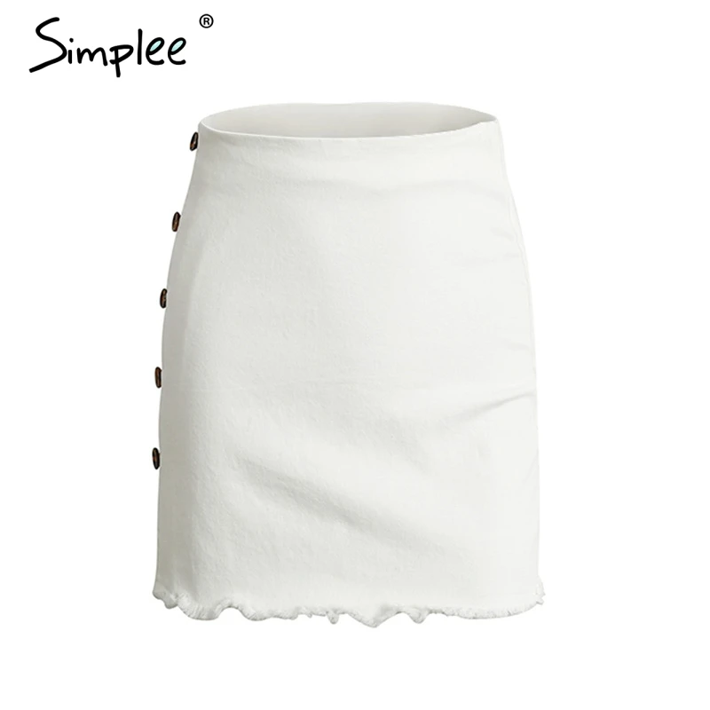 Женская юбка-карандаш Simplee белая, повседневная уличная юбка с высокой талией с молнией и пуговицами, короткая юбка для лета - Цвет: Белый