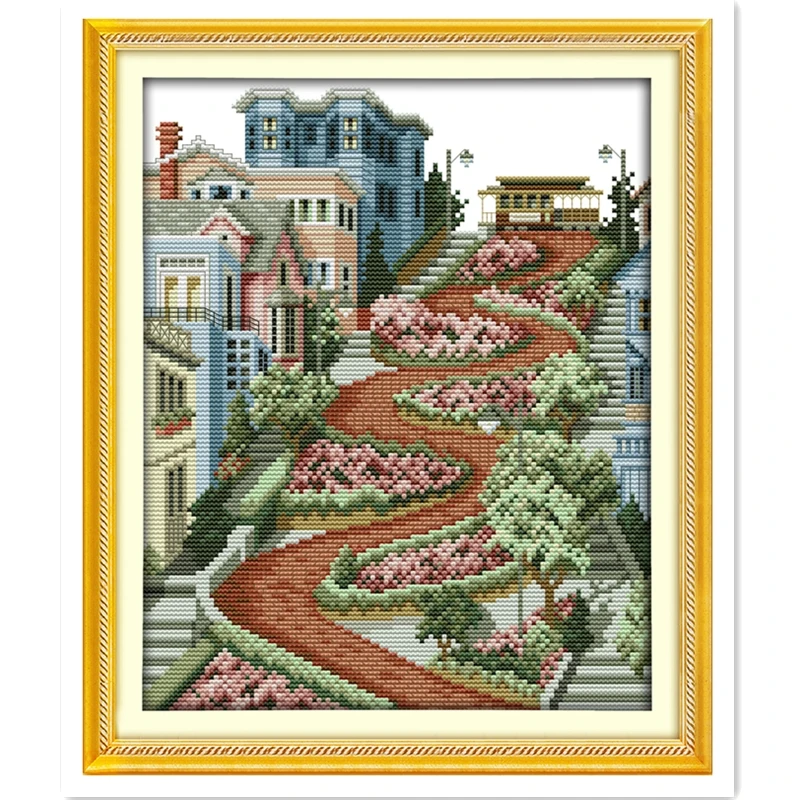 City Streets Flowers 11CT Printed On Canvas cross stitch Chinese