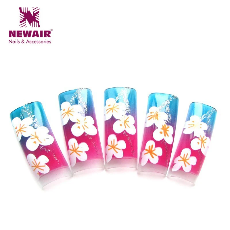 

70PCS Professional French False Nail Tips in Box Flowers Pattern French Fake Nail Airbrush Nail Art