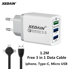2018 xedain высокое качество 3 Порты и разъёмы для qc 3.0 EU/США телефон путешествия Зарядное устройство быстро для iphone Quick Charge адаптер для ipad Планшеты Ми