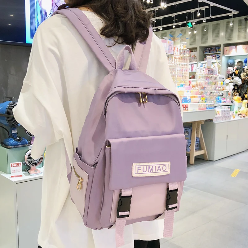 Beste Leuke Waterdichte Gesp Rugzak Damesmode Schooltassen Voor Tienermeisjes Nylon Rugzak Harajuku Vrouwelijke Tas Dames Luxe nieuwe