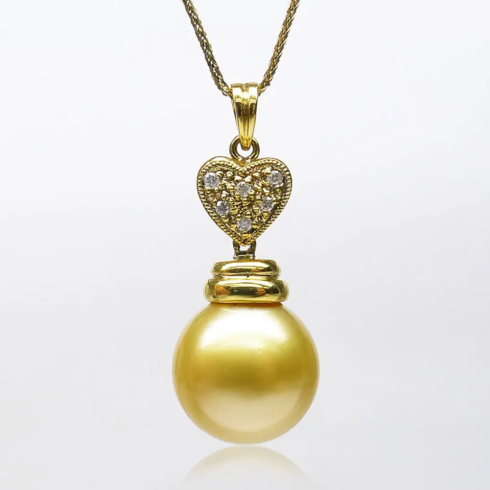 

FREE SHIPPING High Quality 12.2mm Natural Gold South Sea Heart Pendant 18 Yellow Gold