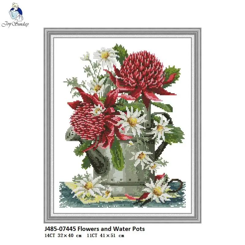 

Flowers and Water Pots Counted Printed on Fabric DIY Hand Cross Stitch kits Embroidery Needlework Home Decoration Accessories