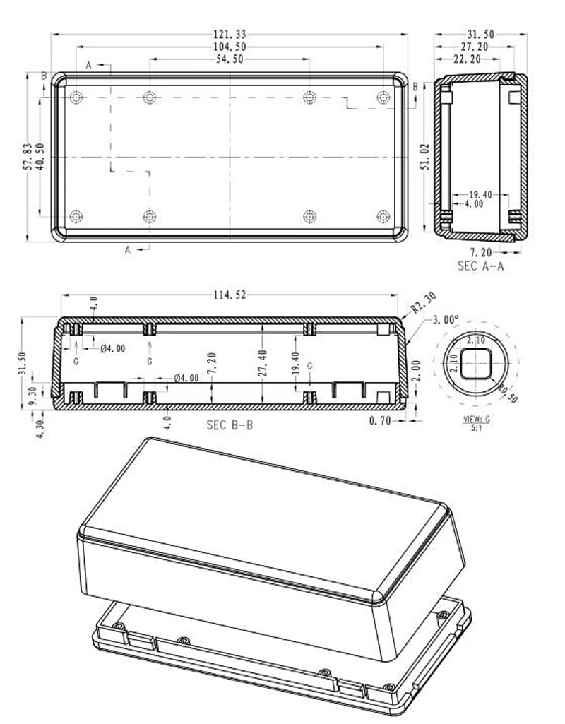 2 шт./лот коробка для литья под давлением ABS пластиковый корпус diy 121*58*32 мм с пряжкой для электронного модуля проекта