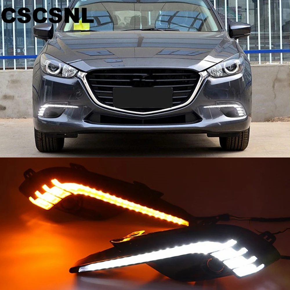 CSCSNL 2pcs DRL For Mazda 3 Mazda3 Axela 2017 2018 Daytime Running Lights fog lamp cover headlight 12V Daylight with turn signal |