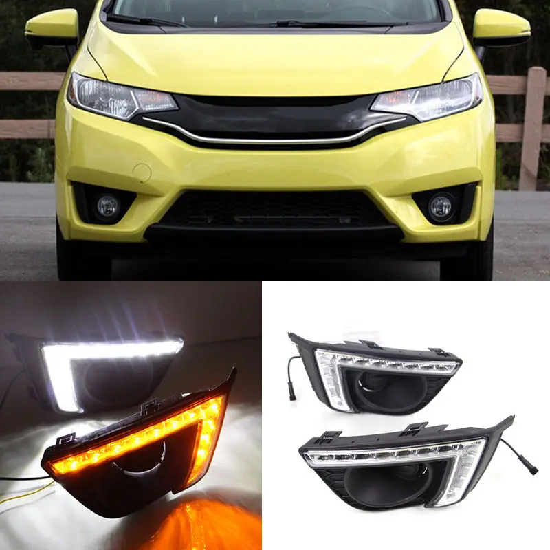 

For Honda Fit Jazz 2014-2016 "7" style 2PCS White LED DRL Yellow turn signals