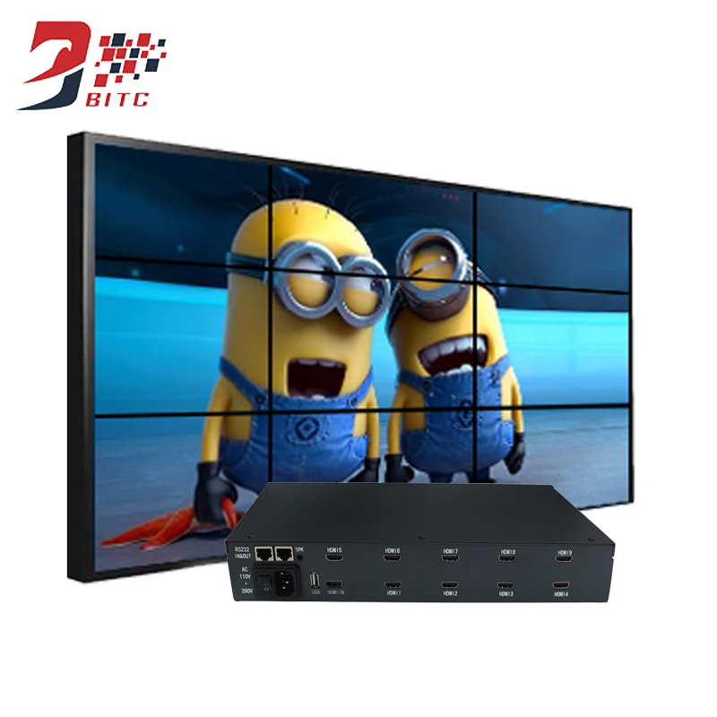 

SZBITC 3x3 Video Wall Controller Full HD1080P@60Hz HDMI USB Audio Compatible HDMI Splitter 1x9 Video Rotation 180 Degrees