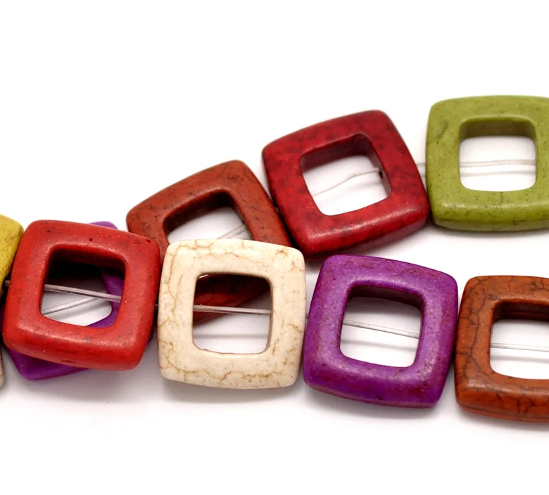 

DoreenBeads Mixed At Random Created Howlite Square Frame Loose Beads Dyed 20mm (Fit 10mm Beads), 38cm long, 2 strands (B18153)