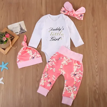 

Newborn Toddler Baby Girls Flower Romper Pants Leggings Hat Outfits Set Clothes