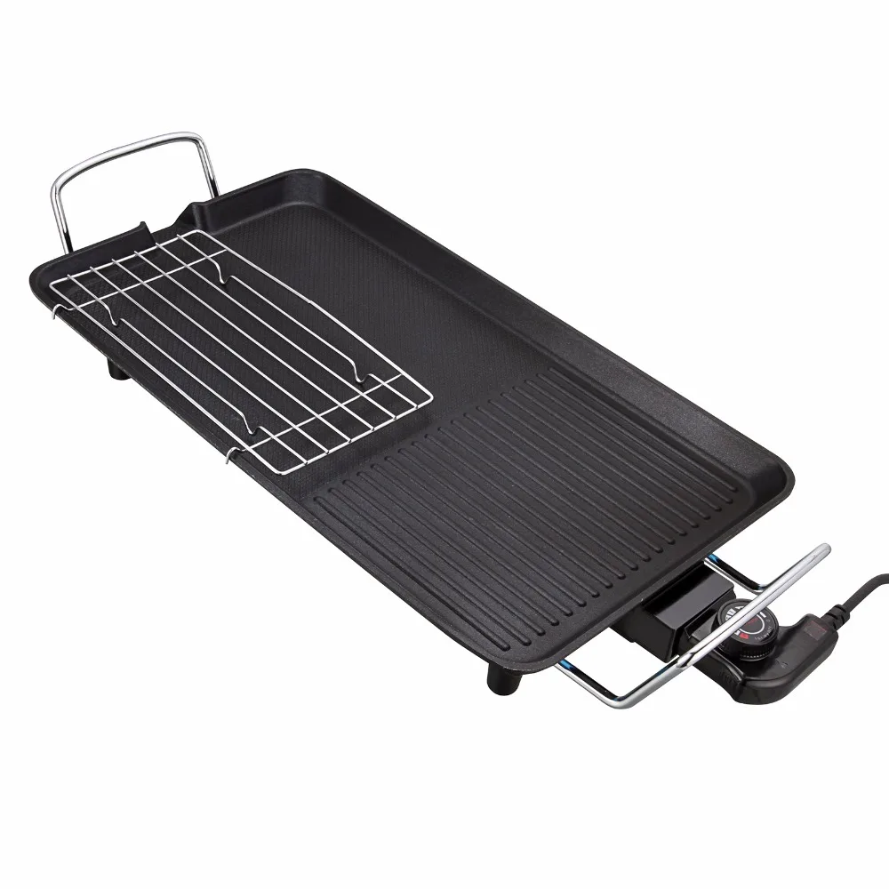 

220V Smokeless Electric Pan Household Electric Barbecue Pits Non-stick Grill Flat Pan 48.5*27*8 cm Aluminum Alloy Teflon Coating