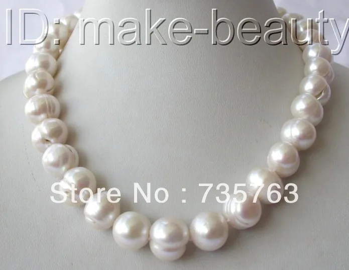 

HOT 00148 stunning big 14-15mm round baroque white freshwater cultured pearl necklace