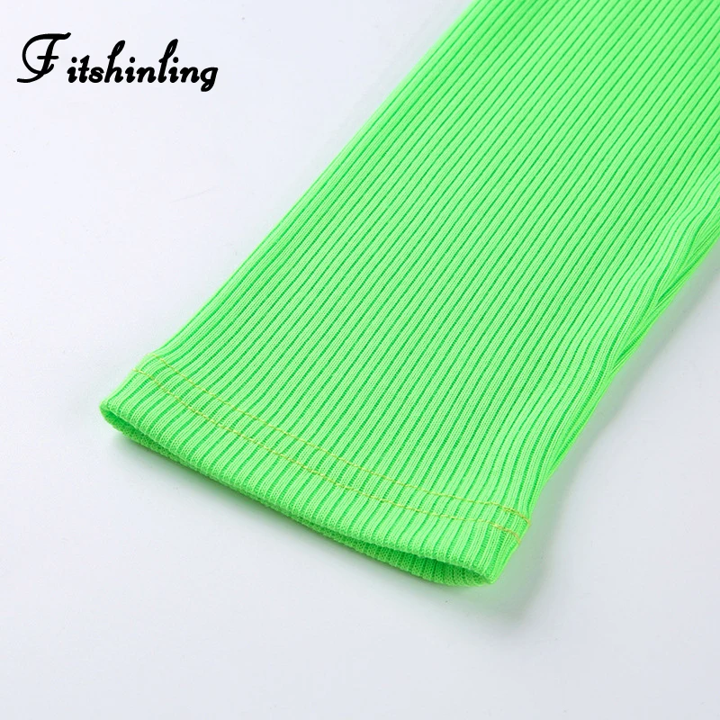 Fitshinling Fashion hot fluorescence t-shirts women tops neon long sleeve slim turtlenecks female t-shirt solid t shirt