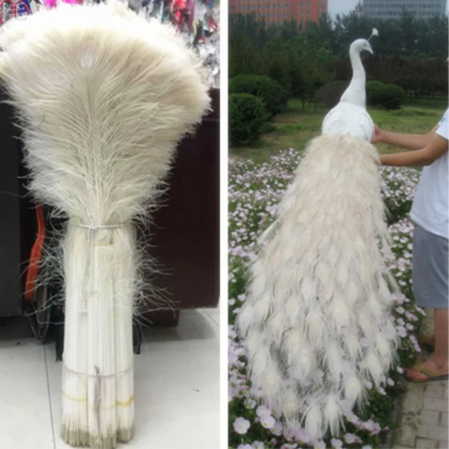 

Wholesale 50pcs beautiful natural white peacock feather eye 70-80 cm/28-32 inch decorative celebration Clothing accessories diy