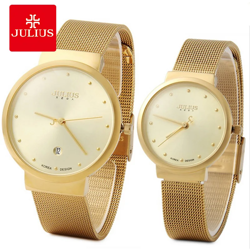 

JULIUS Couple Lover Gold Silver Black Mesh Stainless Steel Quartz Analog Waterproof Casual Watch Wristwatch Gift C1