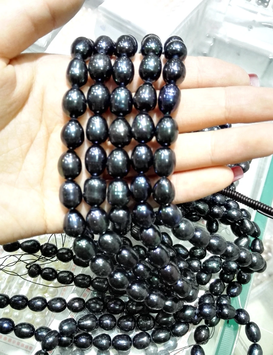 

One Strands Real Pearl Bead 10-12mm Black Oval Pearl Natural Freshwater Pearl loose beads