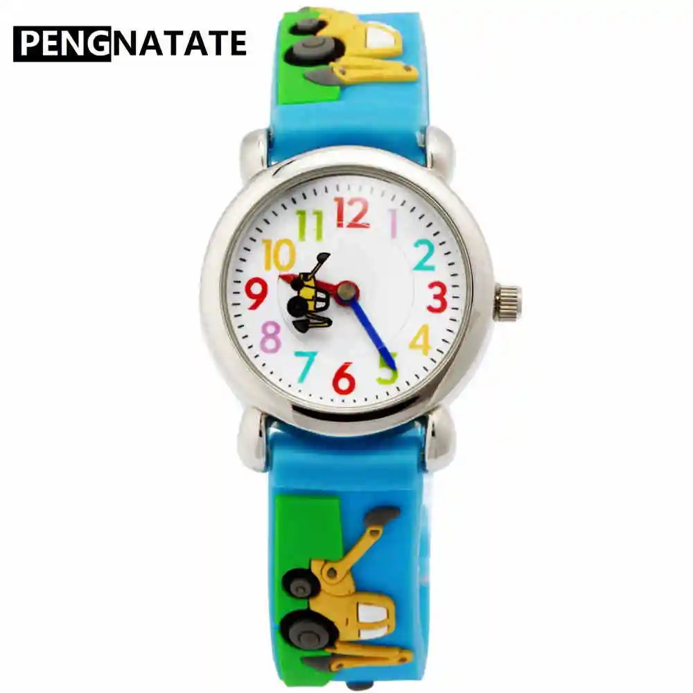 PENGNATATE Children Watches Hot Sale 3D Cartoon Excavator Silicone Bracelet Wristwatch Fashion Student Kids Watch Boys Gifts afbeelding