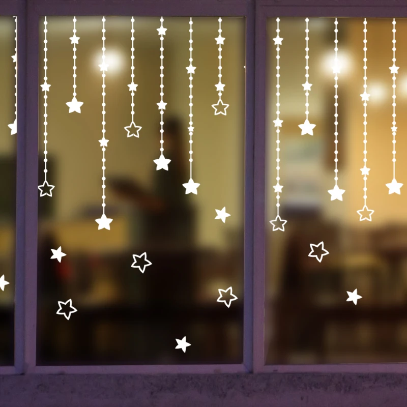 [SHIJUEHEZI] White Stars Design Windows Stickers Frozen Snow Winter Art Stickers Home Decor Shop Decoration Maison Glass Decals