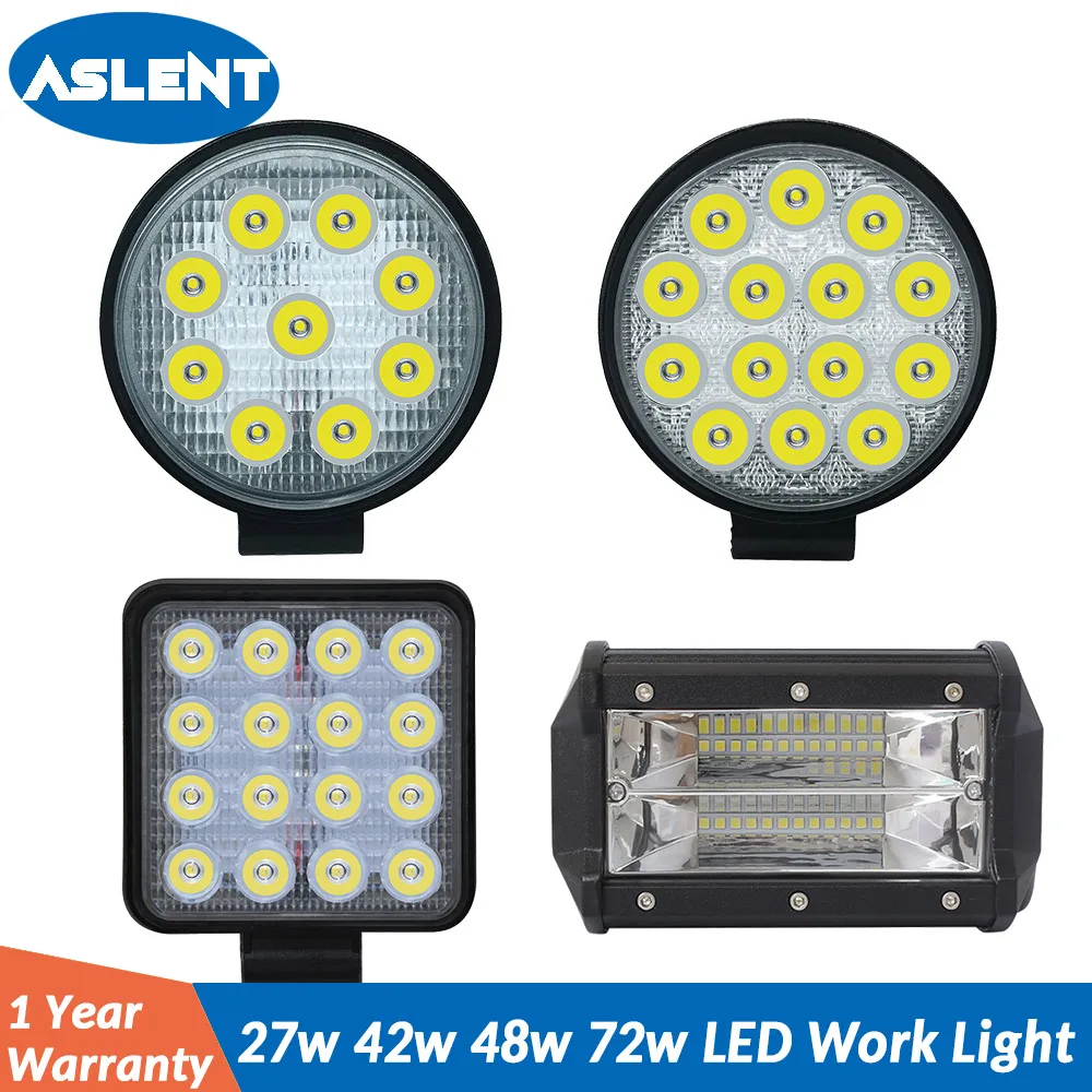 

ASLENT 4 inch 27W 42W 48W 72W Led Work Light Bar Spot lamp Car Headlight 12v For Jeep ATV UAZ SUV 4WD 4x4 Truck Tractor Off-road