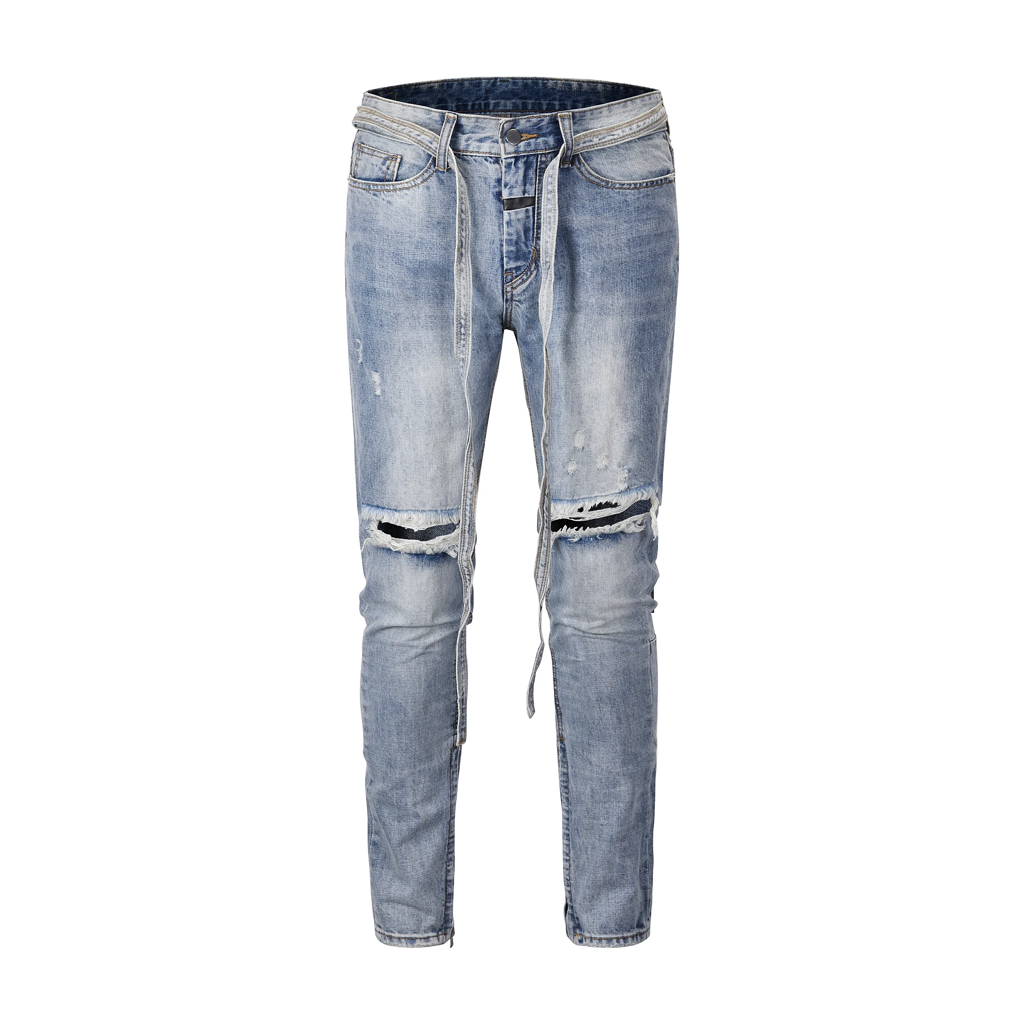 VFIVEUNFOUR new Vintage fashion jogger denim Drawstring skinny destroyed ripped distressed hip hop blue Slim Jeans