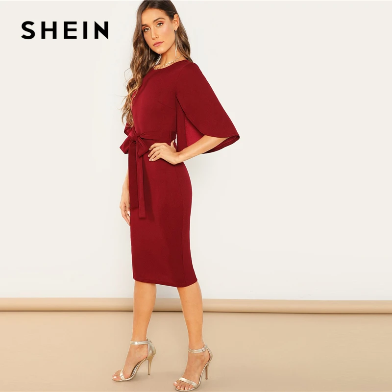 SHEIN Повседневное платье карандаш с круглым вырезом и рукавами воланами Осенние