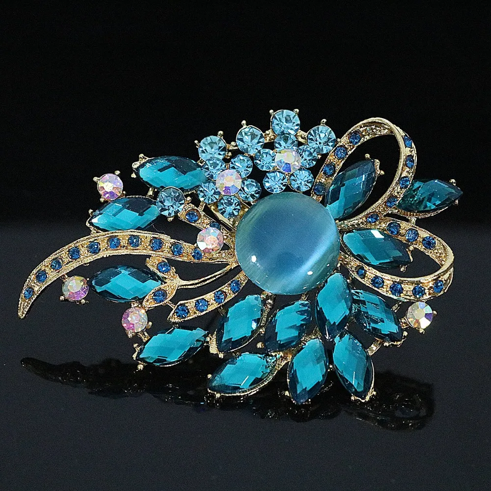 

New large flower brooches for women 8 colors crystal party wedding clothes accessory gold-color pins jewelry B1234