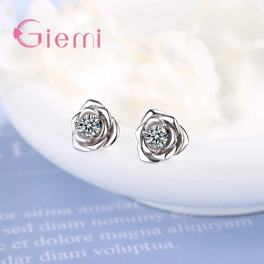 

925 Sterling Silver Stud Earrings Trendy Sparkling Cubic Zirconia Stone Fashion Jewelry Best Gift For Girls Engagement