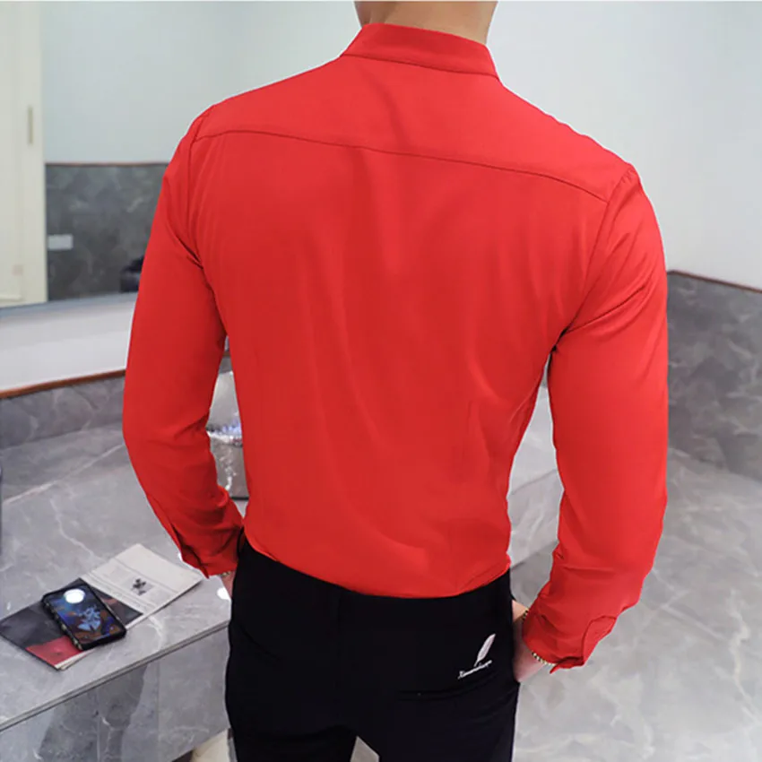 Новые осенние мужские рубашки с длинным рукавом красный Белый Черный Camisa мода Slim