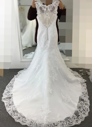 Сексуальное свадебное платье Русалка vestido de noiva с коротким рукавом robe de mariee горячая Распродажа Кружевное Свадебное Платье Amanda Novias - Цвет: ivory 100cm train