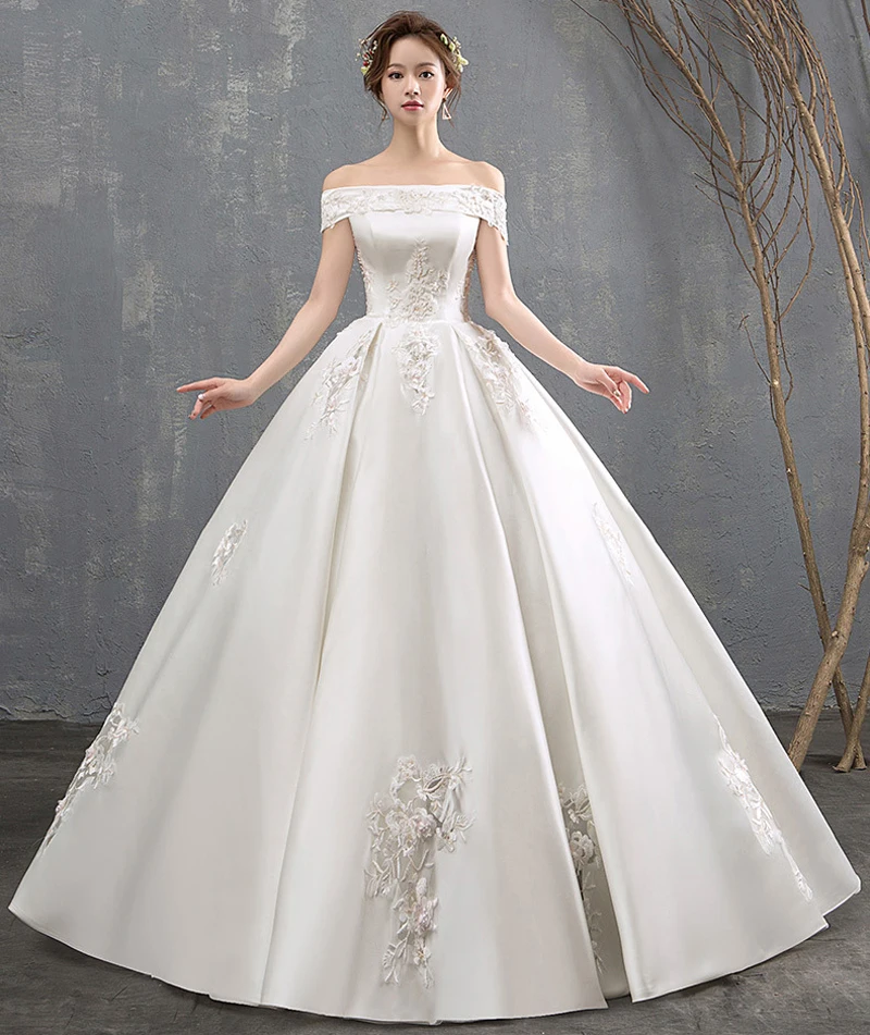 Satin embroidered wedding dress Clearance