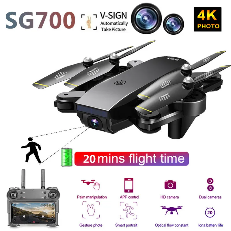 

SG700 Upgraded Foldable RC Drones WIFI FPV 4K Dual Camera Drone Follow Mode APP Control Quadcopter For Gift Toy Dron Drone 4K