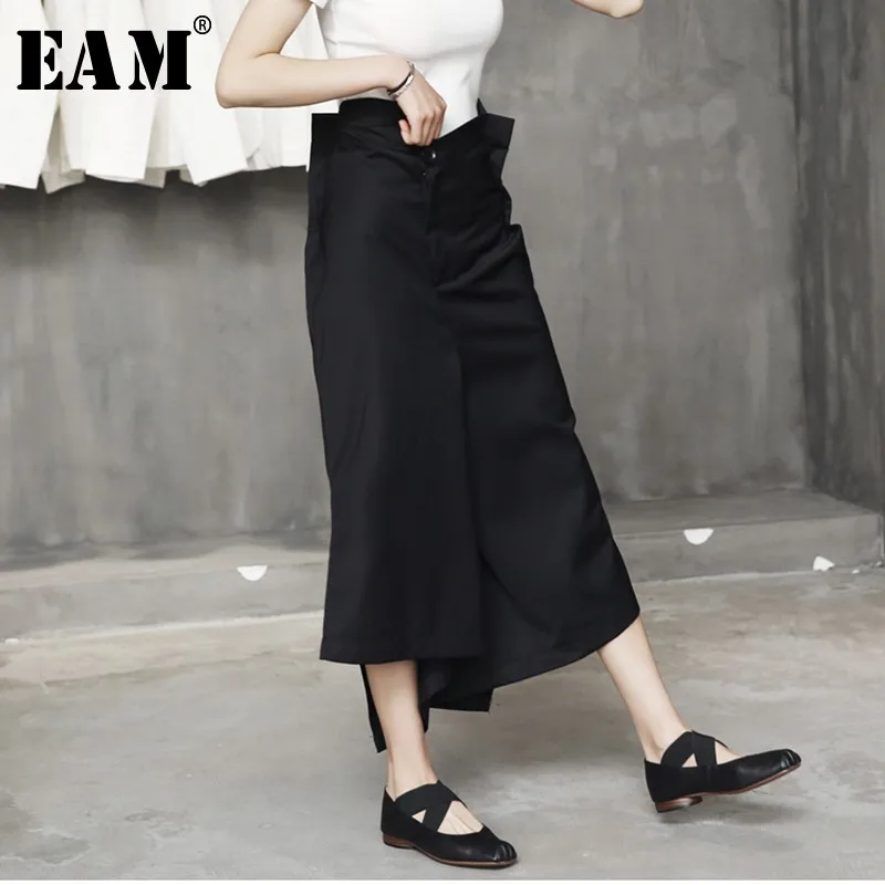 

[EAM] 2019 New Autumn Winter High Waist Black Irregular Split Join Loose Long Wide Leg Pants Women Trousers Fashion Tide JL448