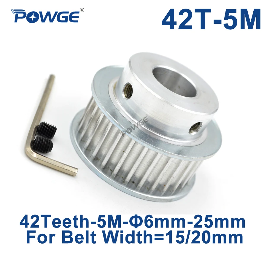 

POWGE Arc 42 Teeth HTD5M Synchronous Pulley Bore 8/10/12/14/15/17/19/20/22/25mm for Width 15/20mm HTD 5M Timing Belt 42Teeth 42T