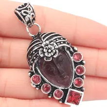 Потрясающая большая богиня лицо аметист кварц Розовая Малина родолит гранат подарок серебряный кулон 57x28 мм