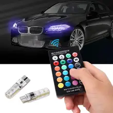 2 шт. RGB T10 W5W светодиодный 194 168 W5W 5050 SMD автомобильный купольный светильник для чтения Автомобильная клиновидная лампа RGB светодиодный светильник с пультом дистанционного управления
