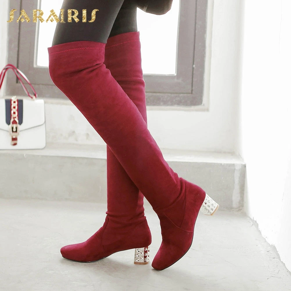 

SARAIRIS New plus Size 32-46 leisure black stretch cloth Boots women Shoes Woman Boots warm plush sexy Boots Woman Shoes