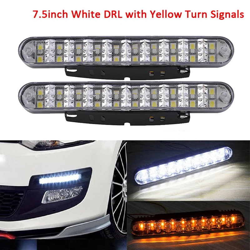 2x 12V Universal White Daytime Running Light DRL Amber Yellow Turn