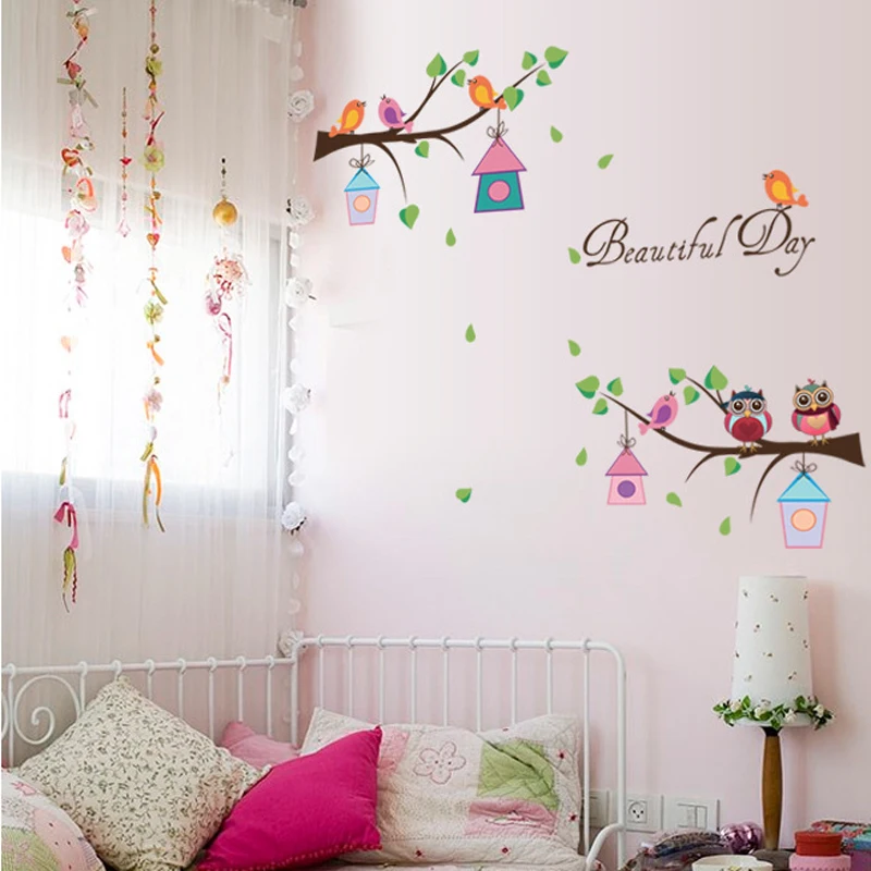 Виниловые наклейки на стену с изображением животных совы дерева|tree wall sticker|wall