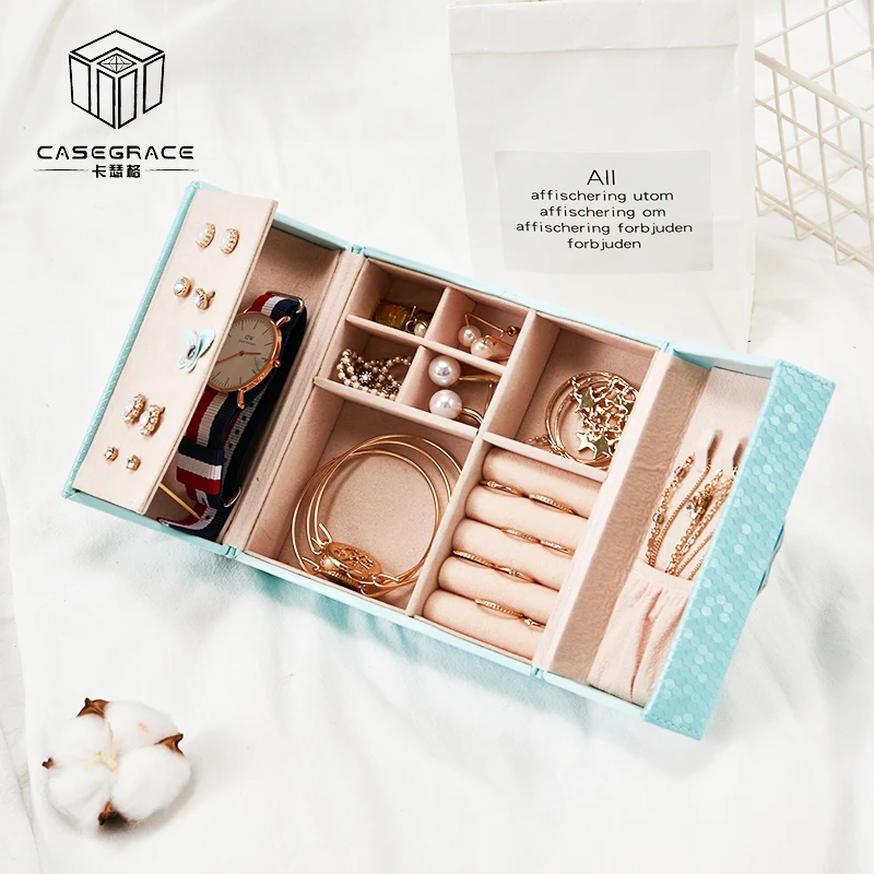 Online Casegrace coreano caja de joyería dulce organizador de viaje portátil Universal anillo de cuero pulsera pendiente caja de almacenamiento