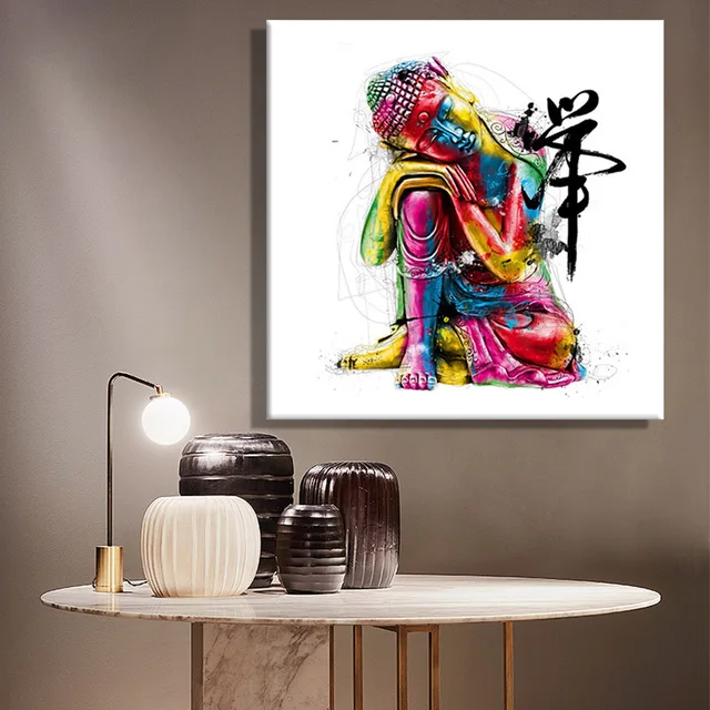 Framelessoil Paintings Canvas Colorful Buddha Sitting Wall Art