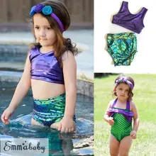 Маленькая Одежда для детей; малышей; девочек Лето Русалка купальники пляжное бикини раздельный купальник Купальный костюм