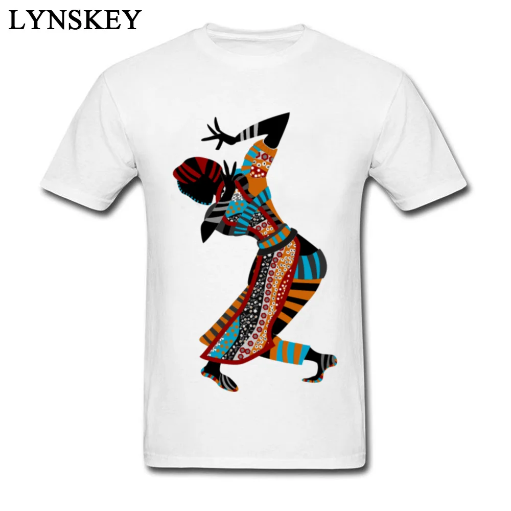 

New Arrival African Woman Dancing Art Design Men Tee Shirts Pure Cotton T-shirt Tops Tribal Unique Style White