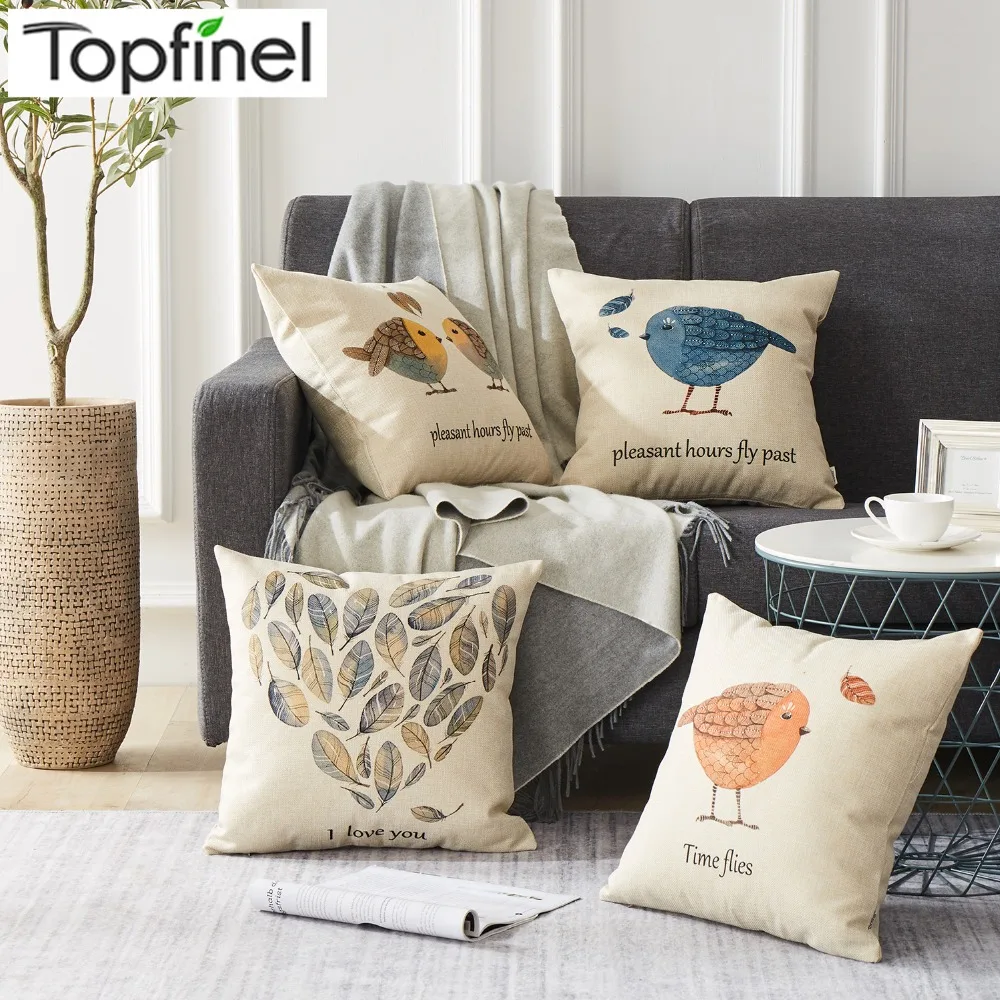 

Topfinel Birds and Leaves Cushion Cover Cheap Grey Pillow Covers for Puff Sofa Seat Chair Linen Decorative Throw Pillow Cases